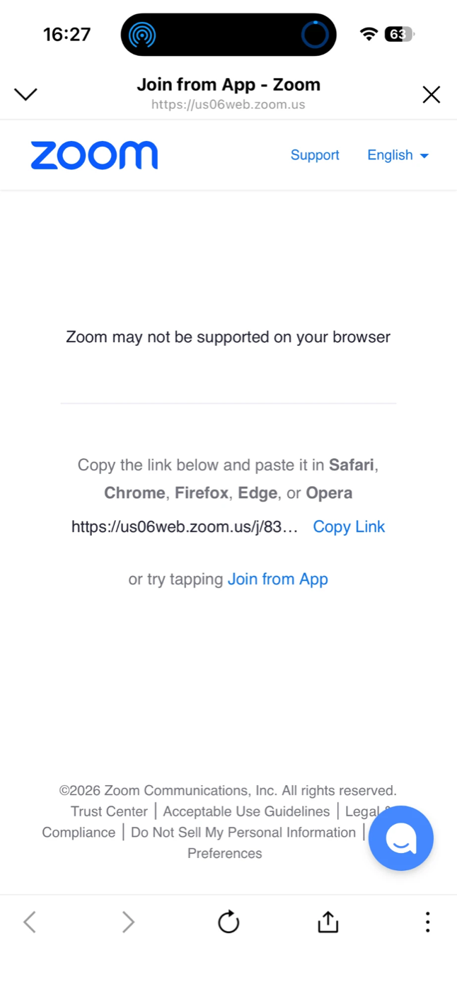 「Zoom may not be supported on your browser」と出て止まる画面